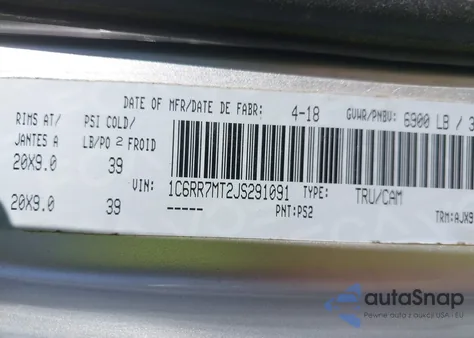 2018 Ram 1500 Sport из США, поврежденный, VIN 1C6RR7MT2JS291091